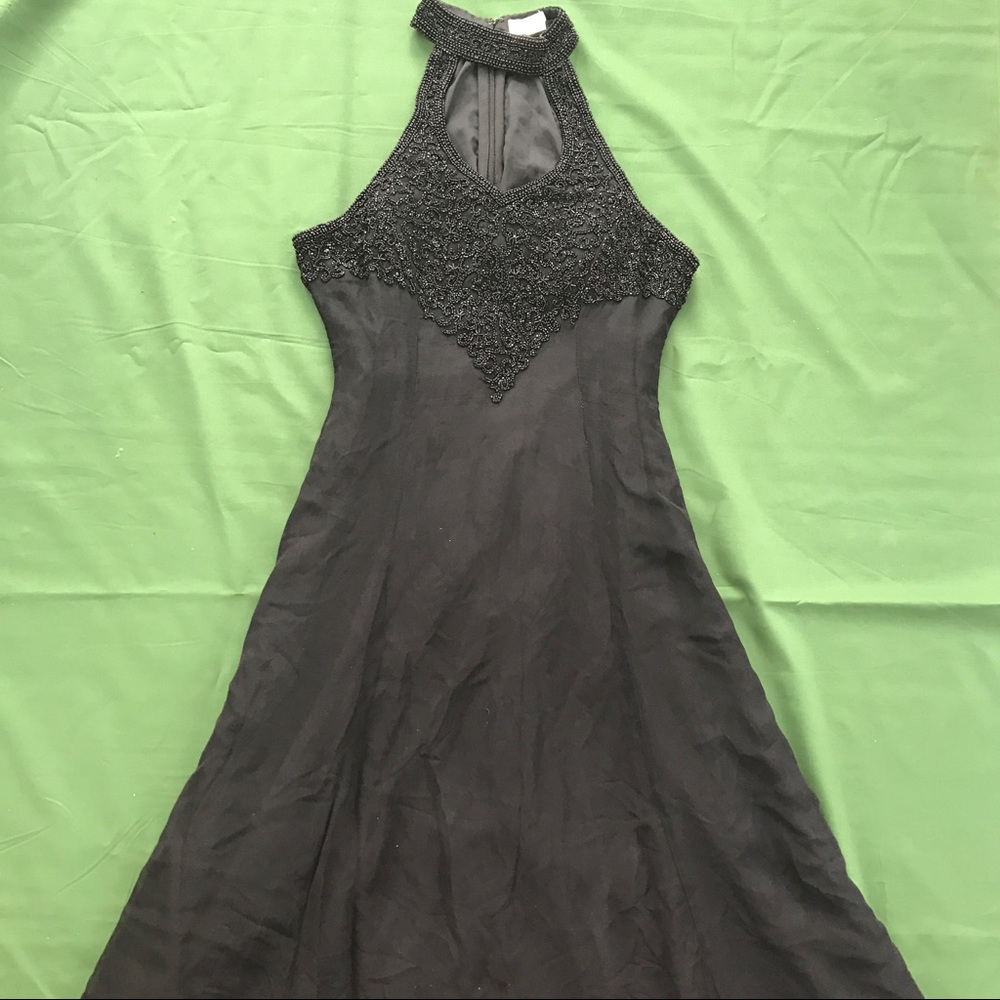 Vintage black silk beaded prom formal dress